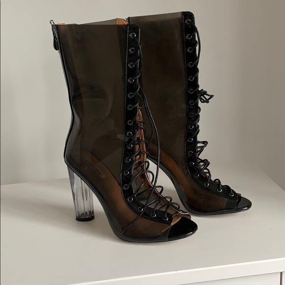 Cape Robbin Lace up Lucite Bootie - Picture 1 of 4